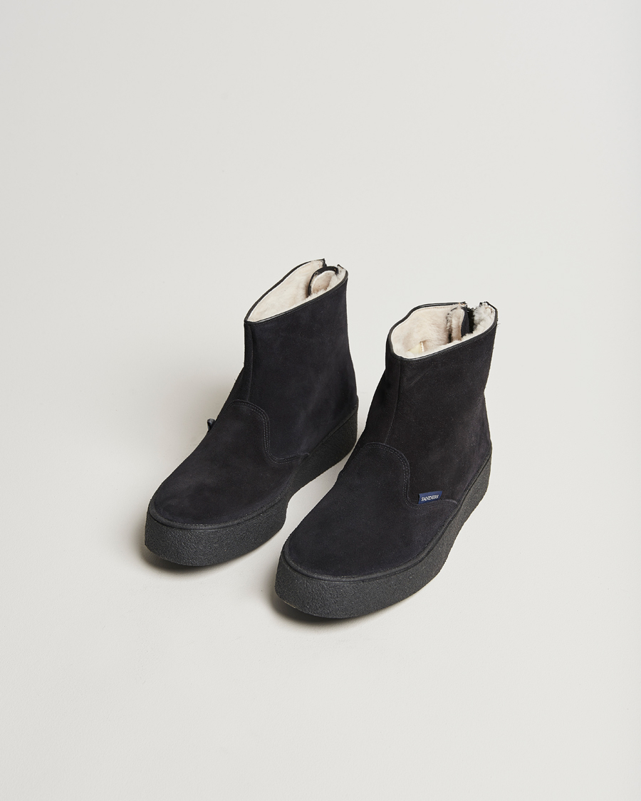 Hombres | Botas | Sanders | Sherling Lined Suede Curling Boot Black