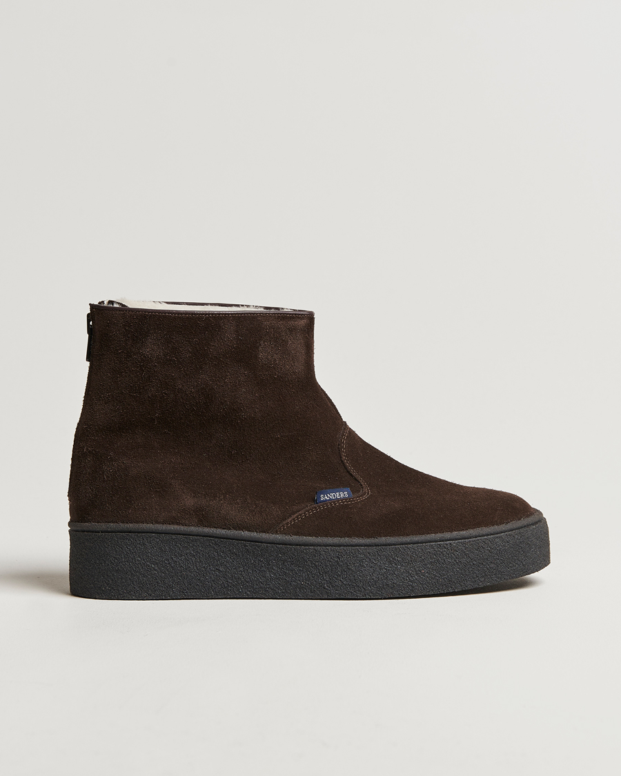 Hombres | Sanders Sherling Lined Suede Curling Boot Chocolate | Sanders | Sherling Lined Suede Curling Boot Chocolate