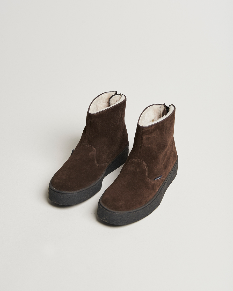 Hombres | Sanders Sherling Lined Suede Curling Boot Chocolate | Sanders | Sherling Lined Suede Curling Boot Chocolate