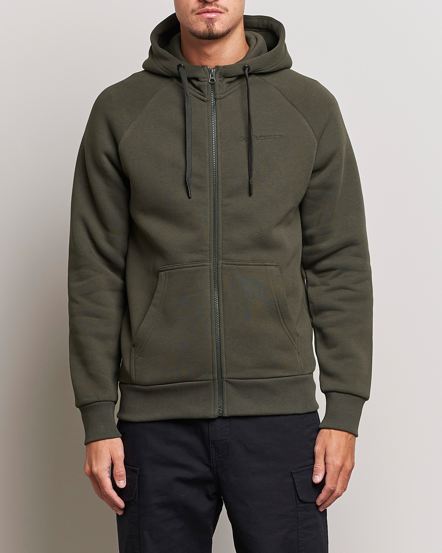 Hombres | Jerséis y prendas de punto | Peak Performance | Original Logo Full Zip Hoodie Olive Extreme