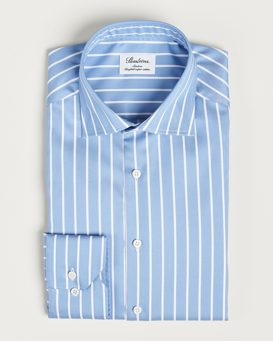 Hombres | Camisas | Stenströms | Slimline Striped Cut Away Shirt Blue