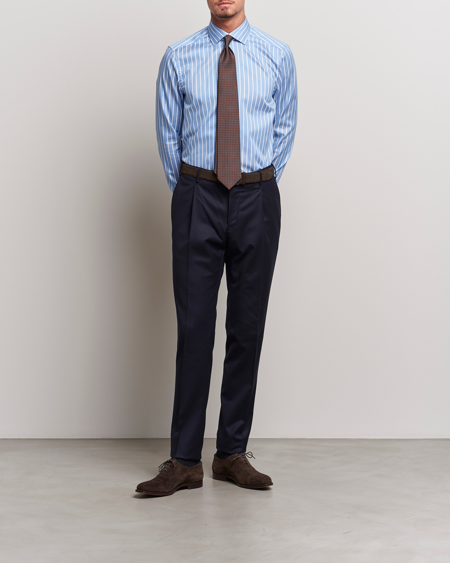 Hombres | Camisas | Stenströms | Slimline Striped Cut Away Shirt Blue