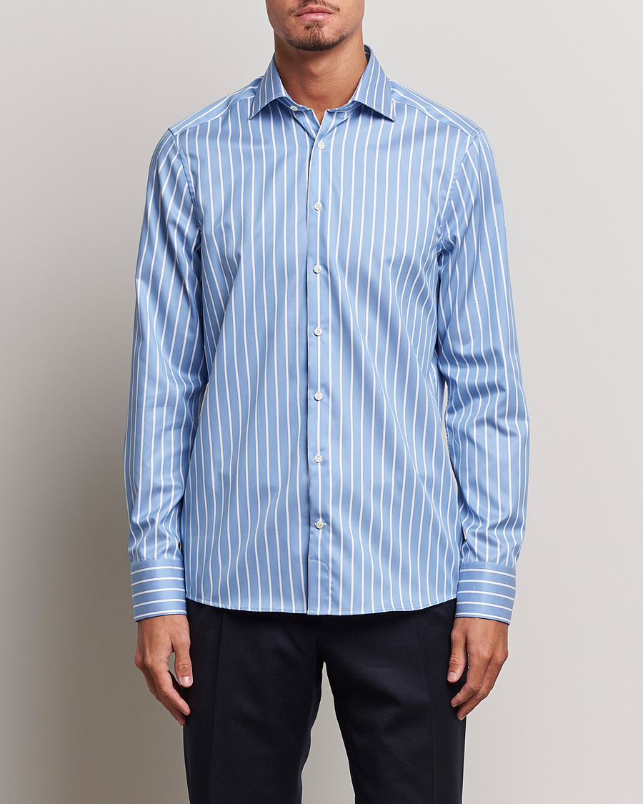 Hombres | Camisas | Stenströms | Slimline Striped Cut Away Shirt Blue