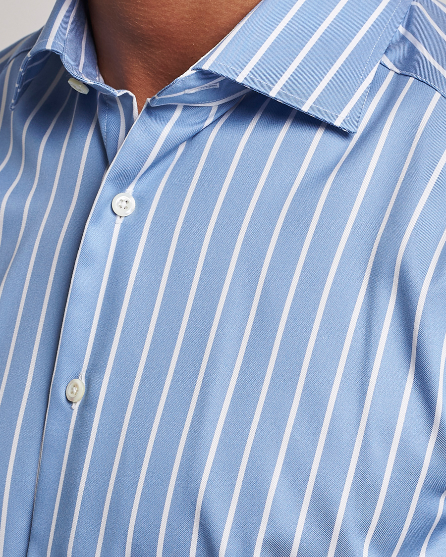 Hombres | Camisas | Stenströms | Slimline Striped Cut Away Shirt Blue