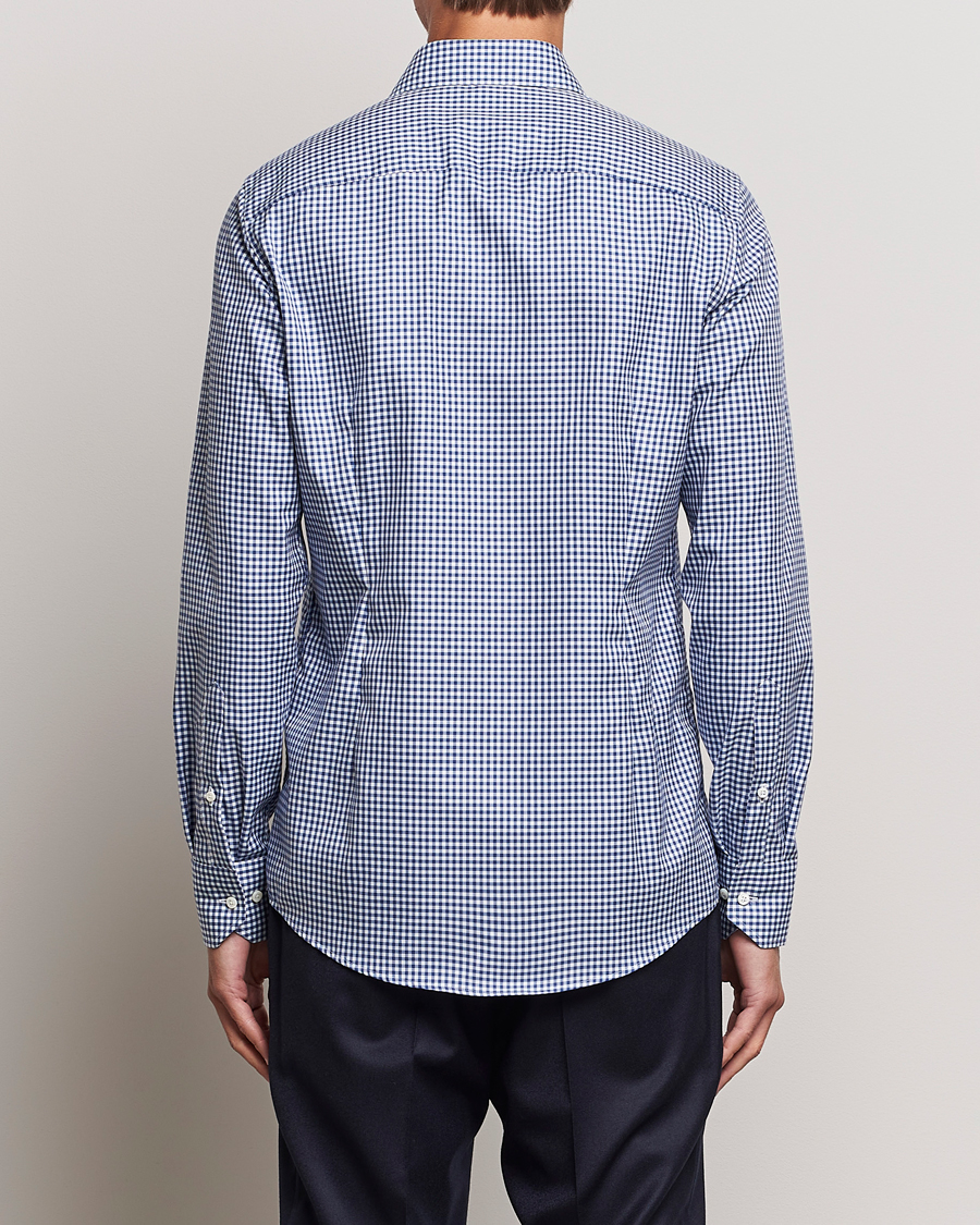 Hombres | Camisas | Stenströms | Slimline Mini Check Cut Away Shirt Blue