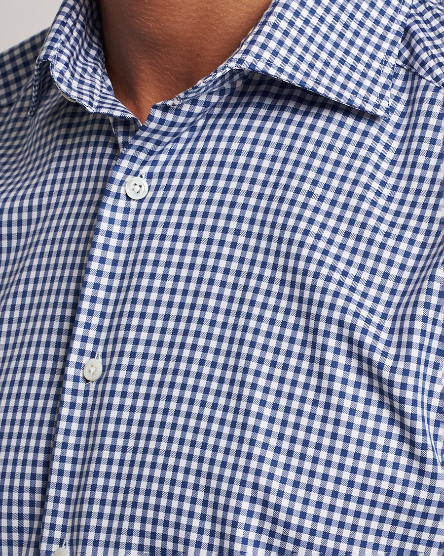 Hombres | Camisas | Stenströms | Slimline Mini Check Cut Away Shirt Blue