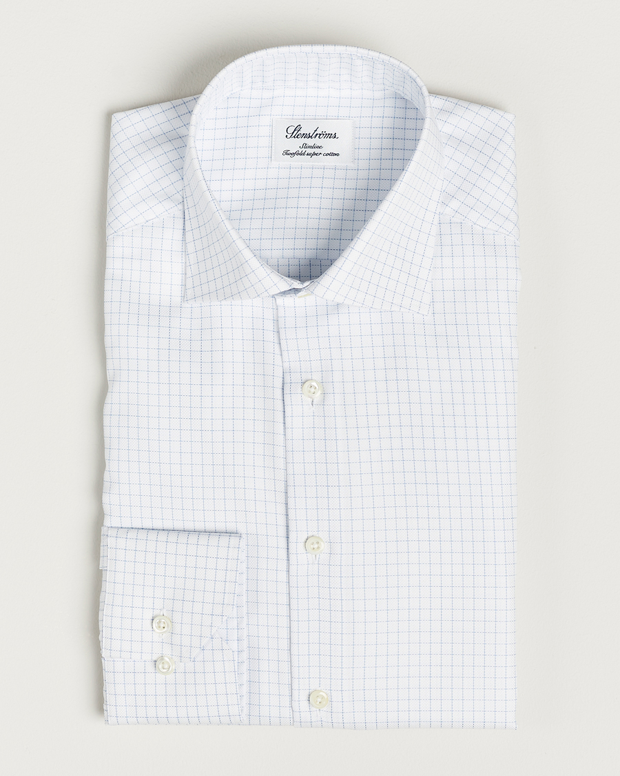 Hombres | Camisas | Stenströms | Slimline Thin Check Cut Away Shirt White