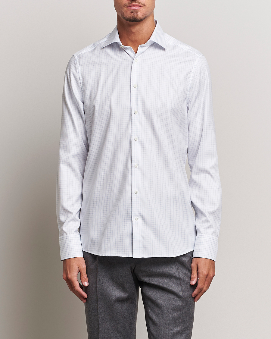 Hombres | Camisas | Stenströms | Slimline Thin Check Cut Away Shirt White