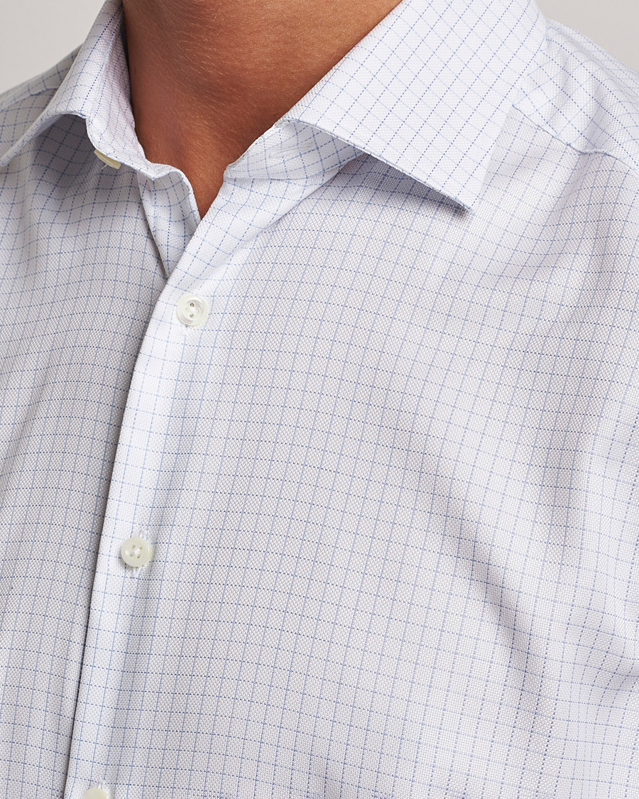 Hombres | Camisas | Stenströms | Slimline Thin Check Cut Away Shirt White