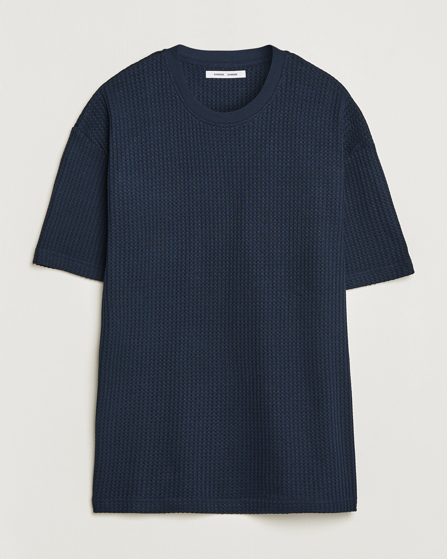 Hombres | Camisetas | Samsøe Samsøe | Samsøe & Samsøe Dino Waffle Knitted Crew Neck T-Shirt Salute Navy