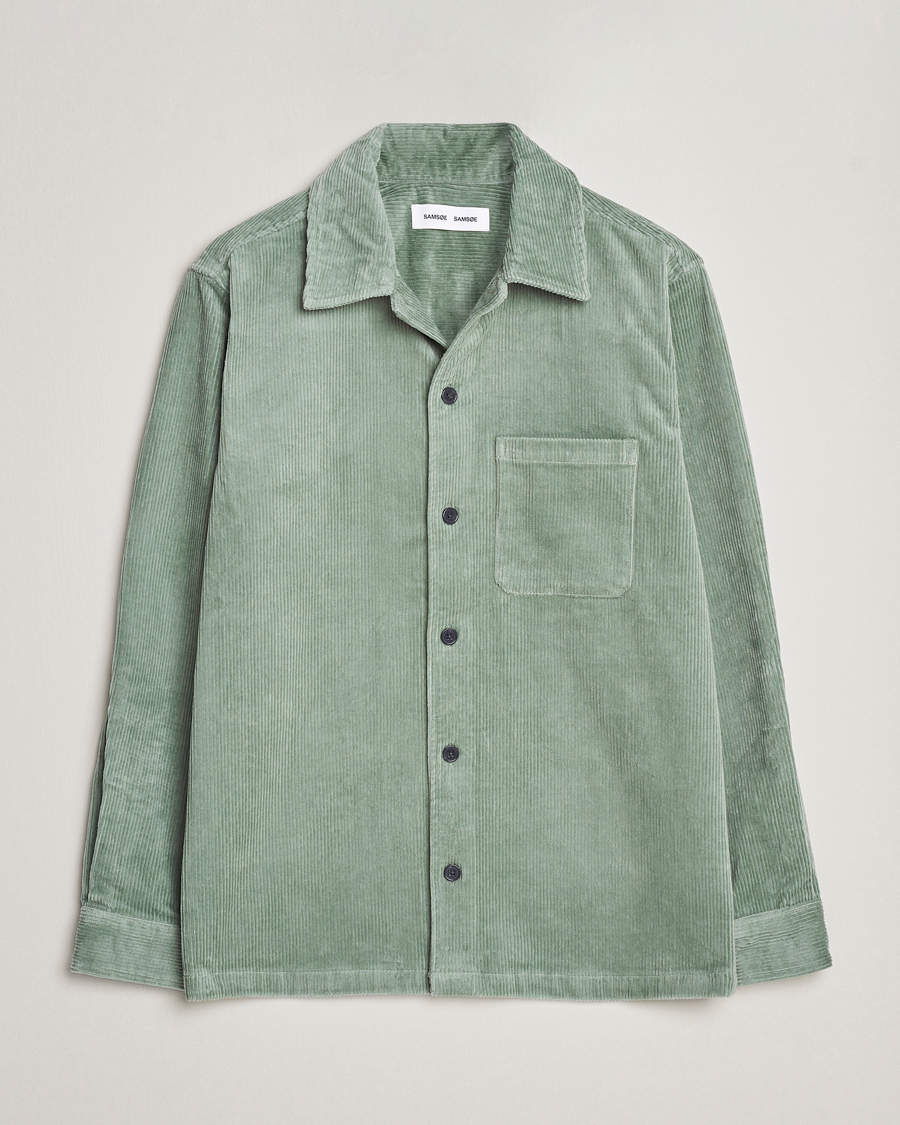 Hombres | Camisas | Samsøe Samsøe | Samsøe & Samsøe Damon Corduroy Overshirt Iceberg Green