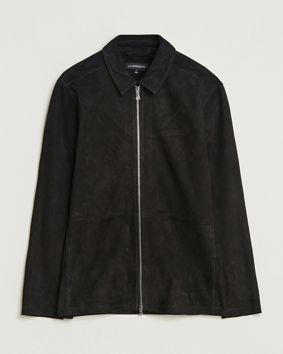 Hombres | Abrigos y chaquetas | J.Lindeberg | Jonah Suede Zip Overshirt Black