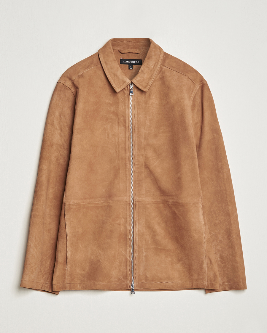 Hombres | Abrigos y chaquetas | J.Lindeberg | Jonah Suede Zip Overshirt Chipmunk