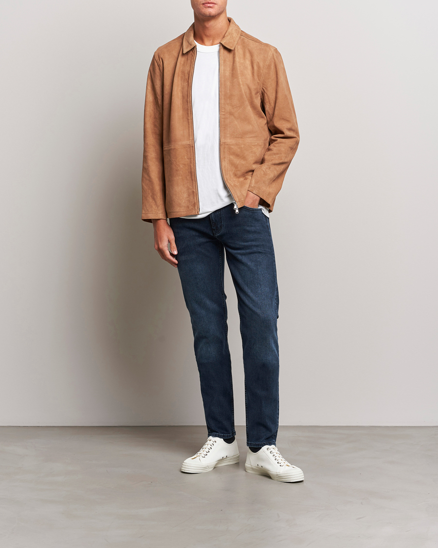 Hombres | Abrigos y chaquetas | J.Lindeberg | Jonah Suede Zip Overshirt Chipmunk