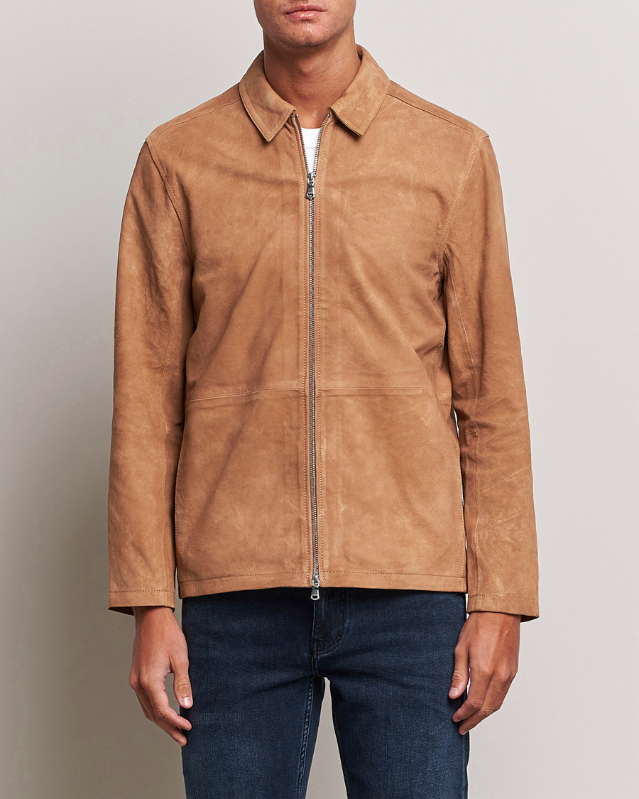 Hombres | Abrigos y chaquetas | J.Lindeberg | Jonah Suede Zip Overshirt Chipmunk