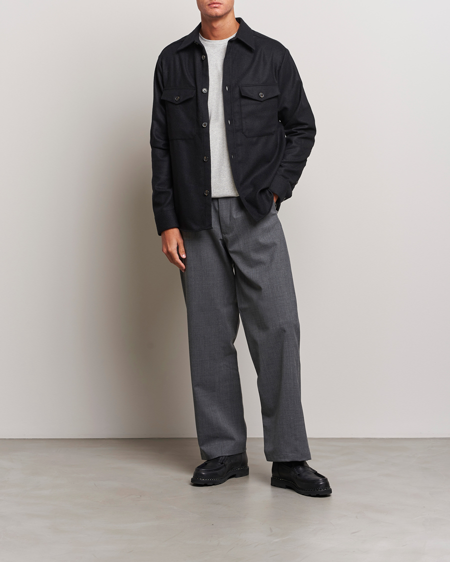 Hombres | Camisas | J.Lindeberg | Flat Wool Overshirt Black