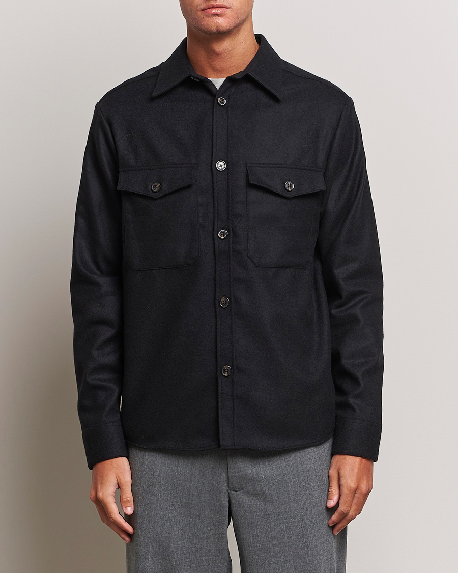 Hombres | Camisas | J.Lindeberg | Flat Wool Overshirt Black