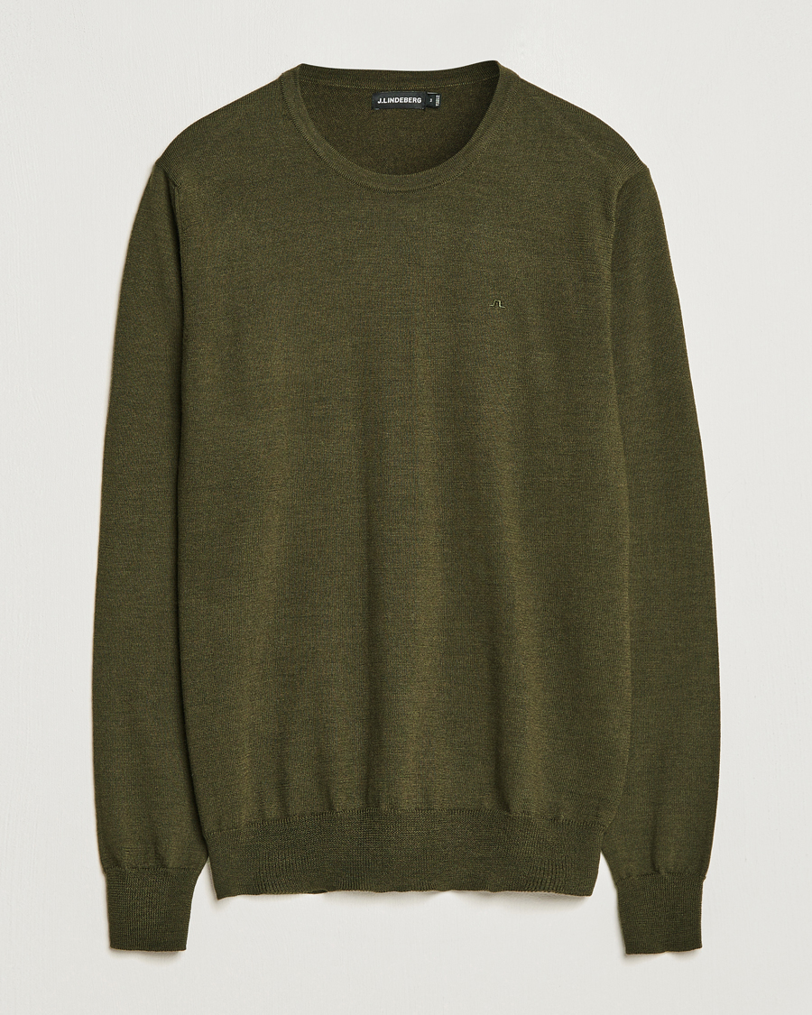 Hombres | Jerséis y prendas de punto | J.Lindeberg | Lyle True Merino Crew Neck Pullover Forest Green