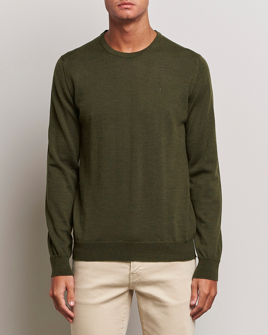 Hombres | Jerséis y prendas de punto | J.Lindeberg | Lyle True Merino Crew Neck Pullover Forest Green
