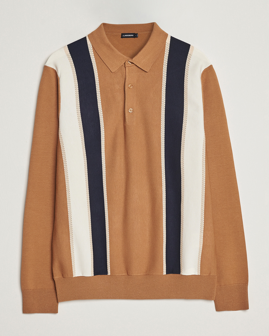 Hombres | Jerséis y prendas de punto | J.Lindeberg | Heden Striped Knitted Polo Chipmunk