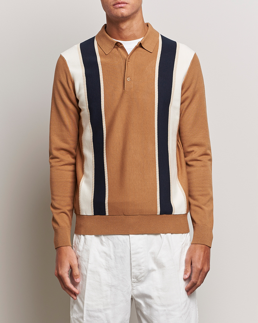 Hombres | Jerséis y prendas de punto | J.Lindeberg | Heden Striped Knitted Polo Chipmunk