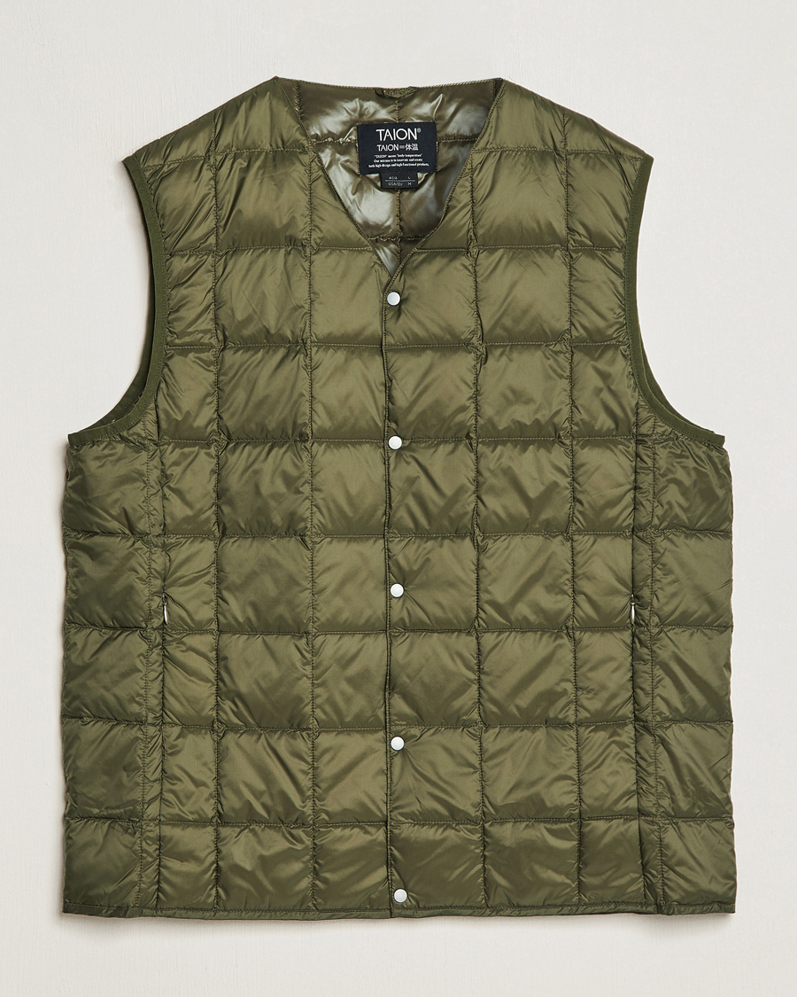 Hombres | Abrigos y chaquetas | TAION | V-Neck Lightweight Down Vest Dark Olive