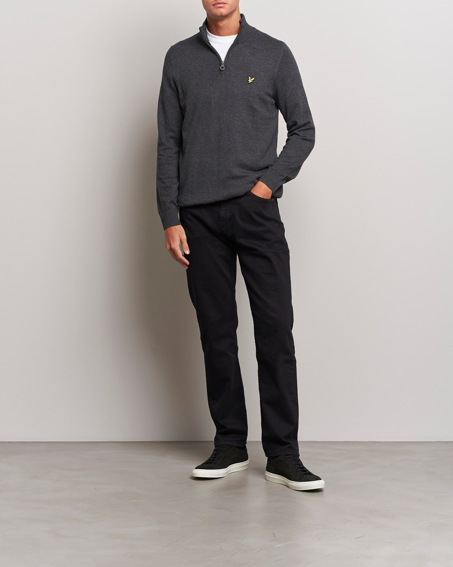 Hombres | Jerséis y prendas de punto | Lyle & Scott | Cotton/Merino Half Zip Charcoal Marl