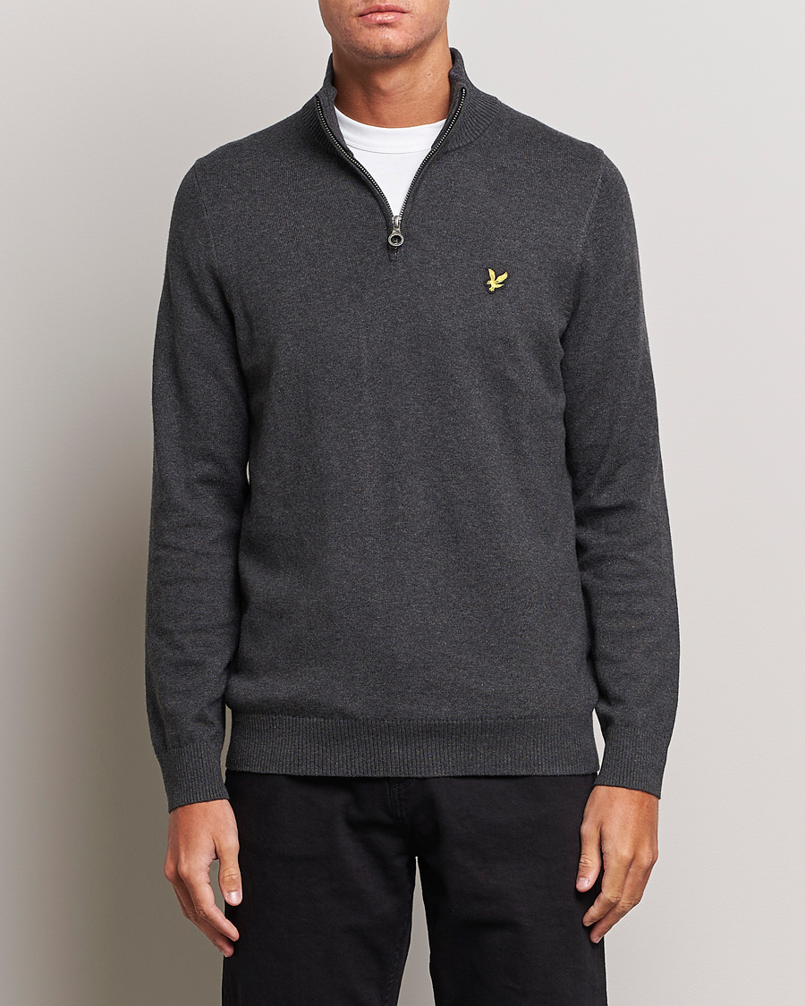 Hombres | Jerséis y prendas de punto | Lyle & Scott | Cotton/Merino Half Zip Charcoal Marl