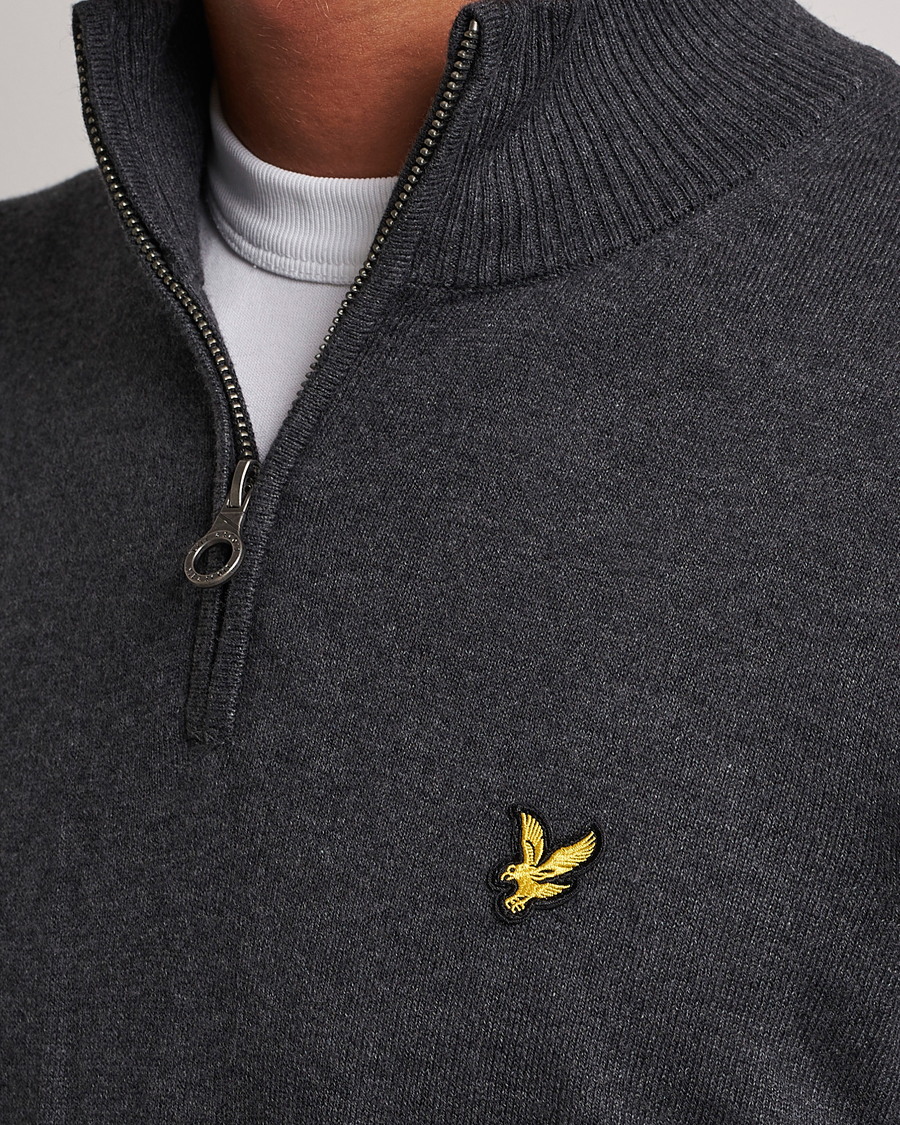 Hombres | Jerséis y prendas de punto | Lyle & Scott | Cotton/Merino Half Zip Charcoal Marl