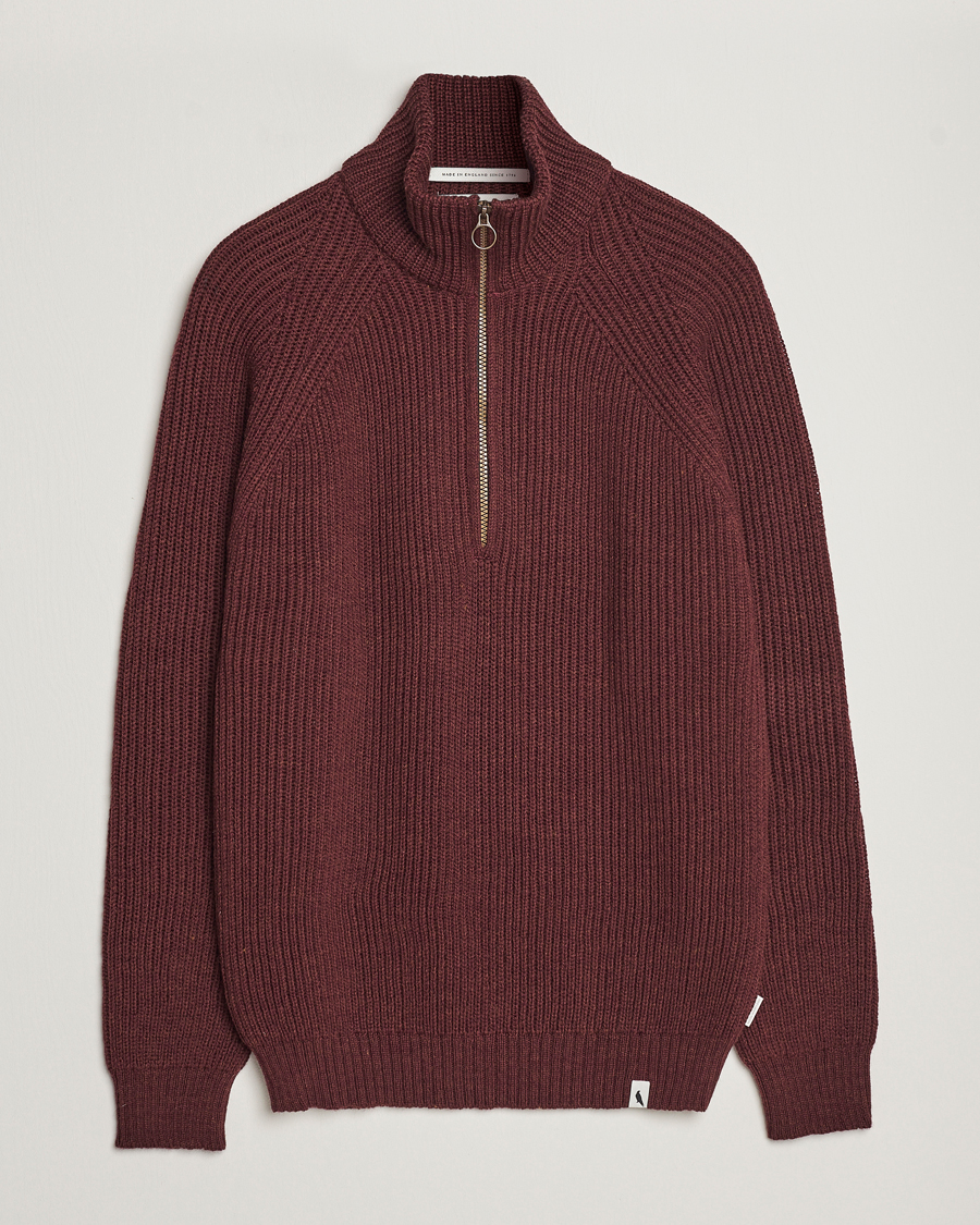 Hombres | Jerséis y prendas de punto | Peregrine | Ford Knitted Wool Half Zip Shiraz