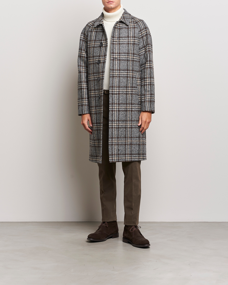 Hombres | Abrigos y chaquetas | Oscar Jacobson | Sala Checked Raglan Wool Coat Brown