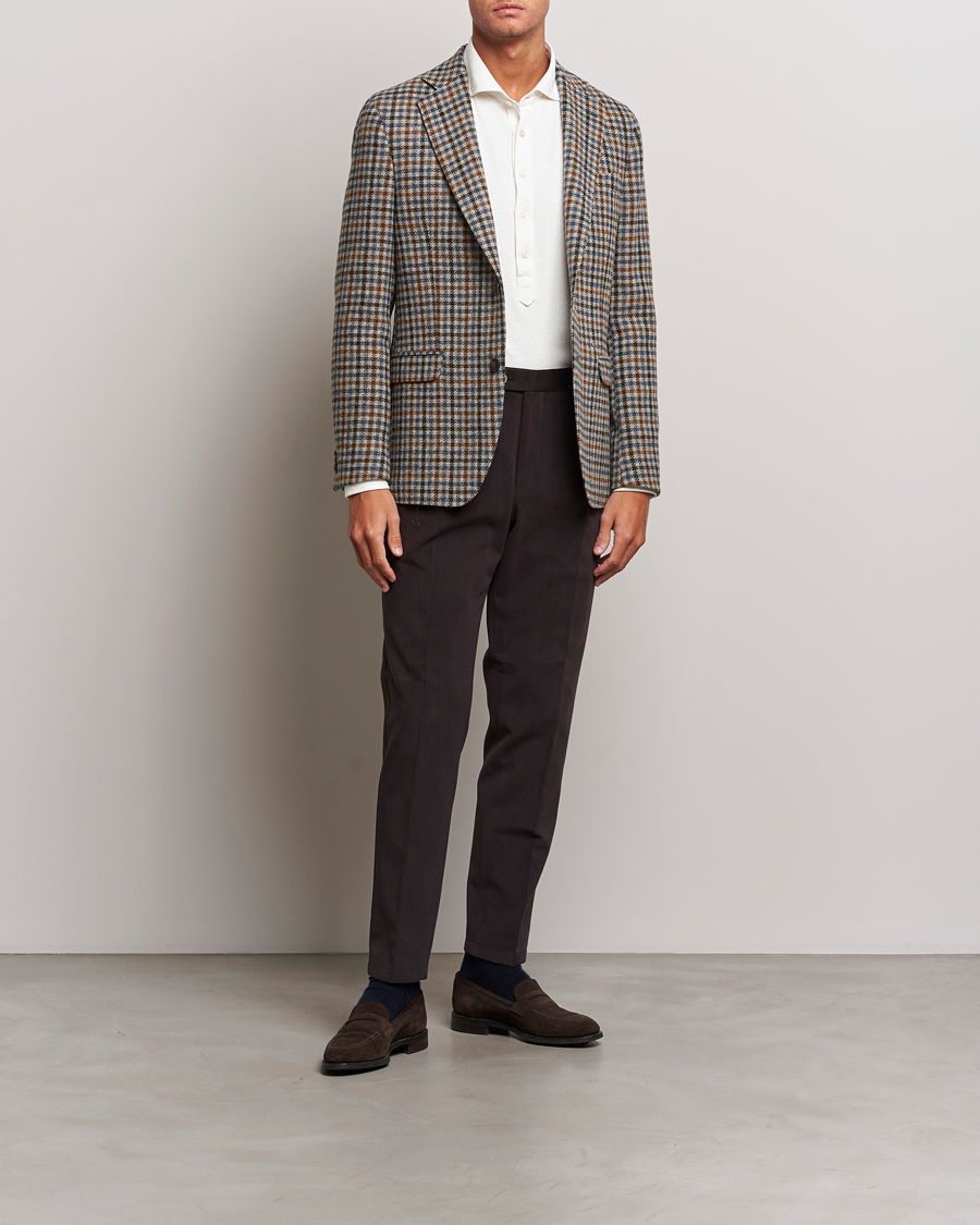 Hombres | Blazers | Oscar Jacobson | Fogerty Soft Small Checked Wool Blazer Blue/Brown
