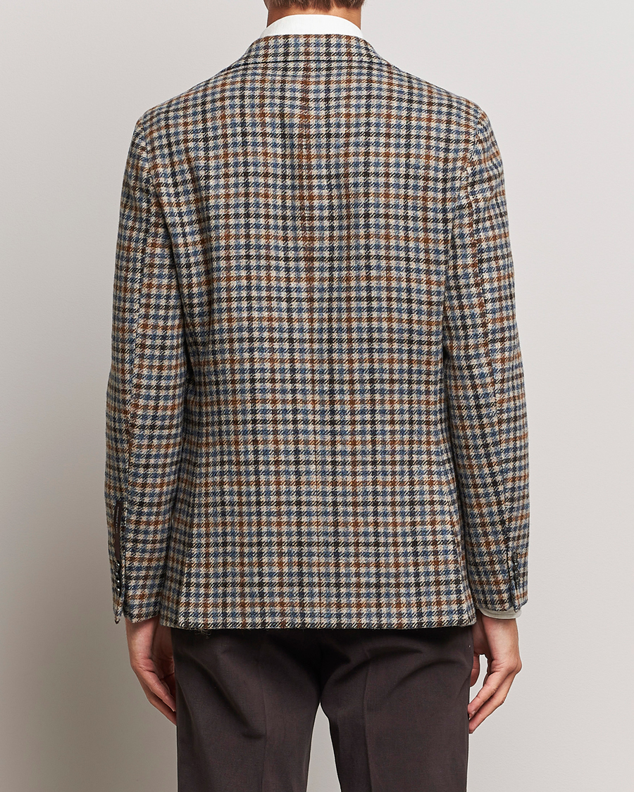 Hombres | Blazers | Oscar Jacobson | Fogerty Soft Small Checked Wool Blazer Blue/Brown