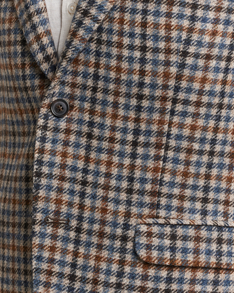 Hombres | Blazers | Oscar Jacobson | Fogerty Soft Small Checked Wool Blazer Blue/Brown