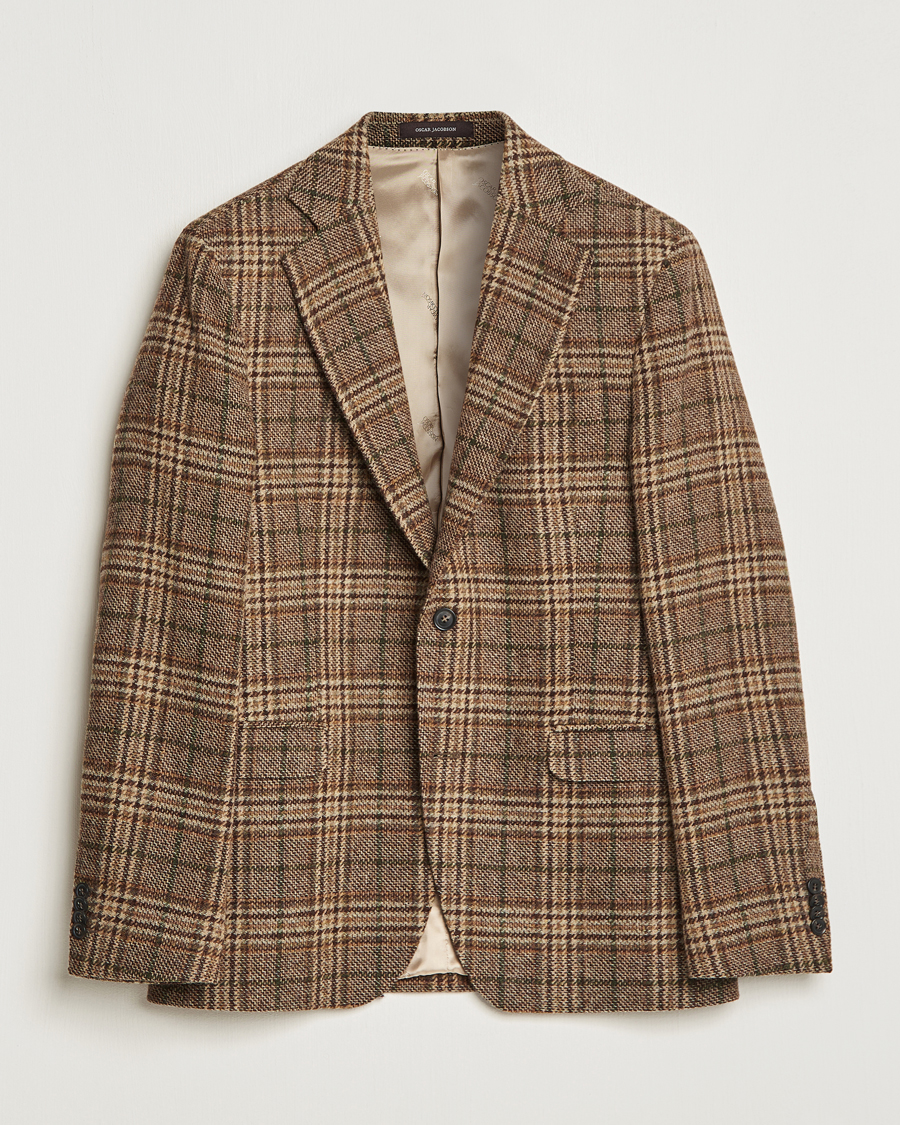 Hombres | Blazers | Oscar Jacobson | Fogerty Soft Checked Wool Blazer Brown