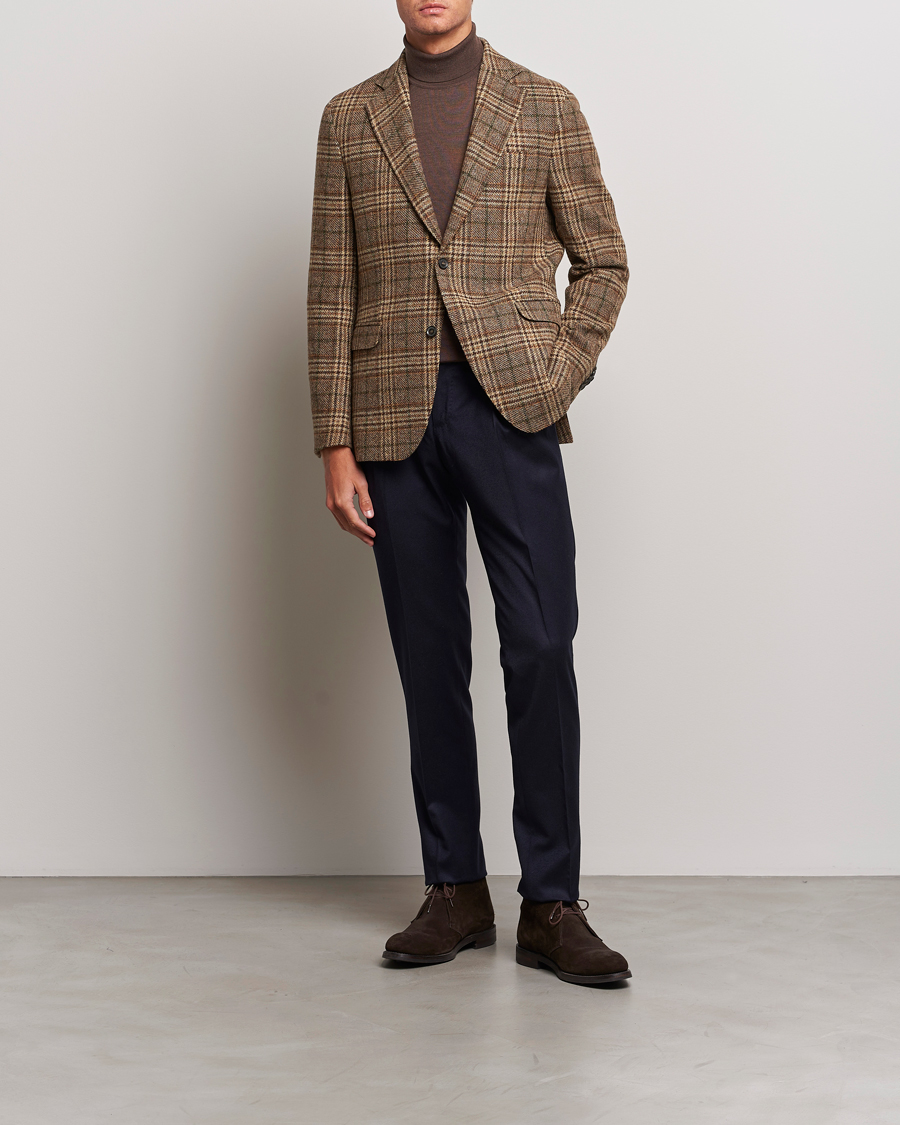 Hombres | Blazers | Oscar Jacobson | Fogerty Soft Checked Wool Blazer Brown