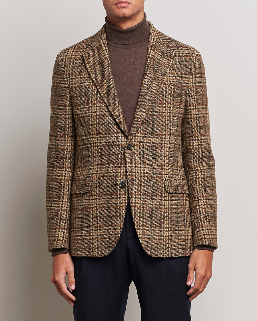 Hombres | Blazers | Oscar Jacobson | Fogerty Soft Checked Wool Blazer Brown