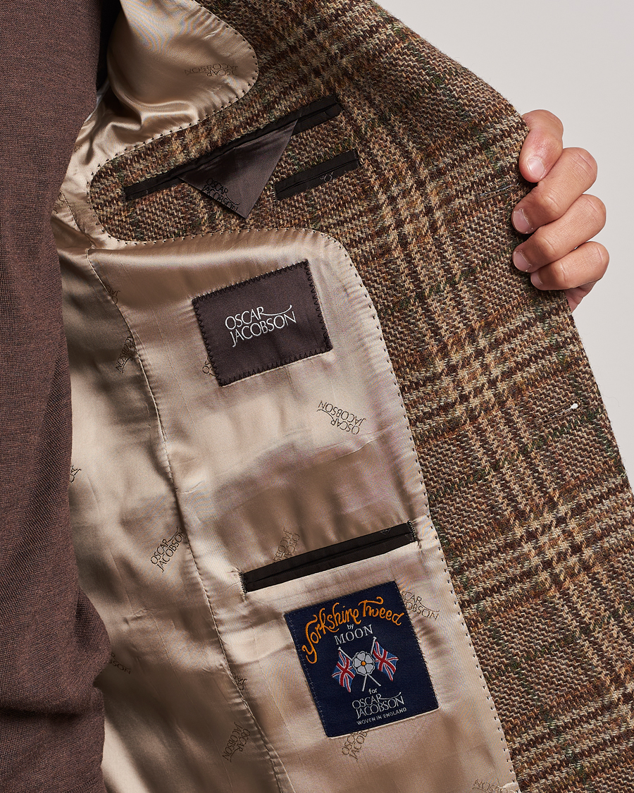 Hombres | Blazers | Oscar Jacobson | Fogerty Soft Checked Wool Blazer Brown