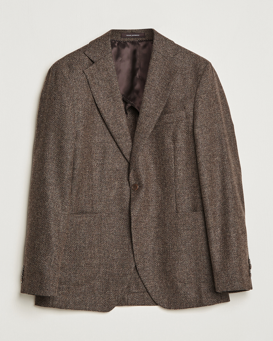 Hombres | Blazers | Oscar Jacobson | Ferry Patch Hopsack Wool/Cotton/Cashmere Blazer Brown
