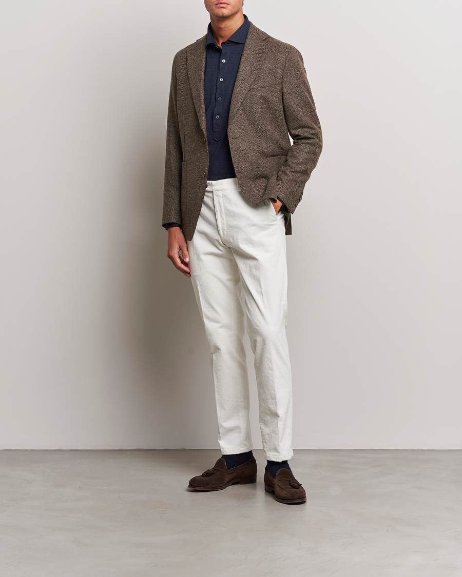 Hombres | Blazers | Oscar Jacobson | Ferry Patch Hopsack Wool/Cotton/Cashmere Blazer Brown