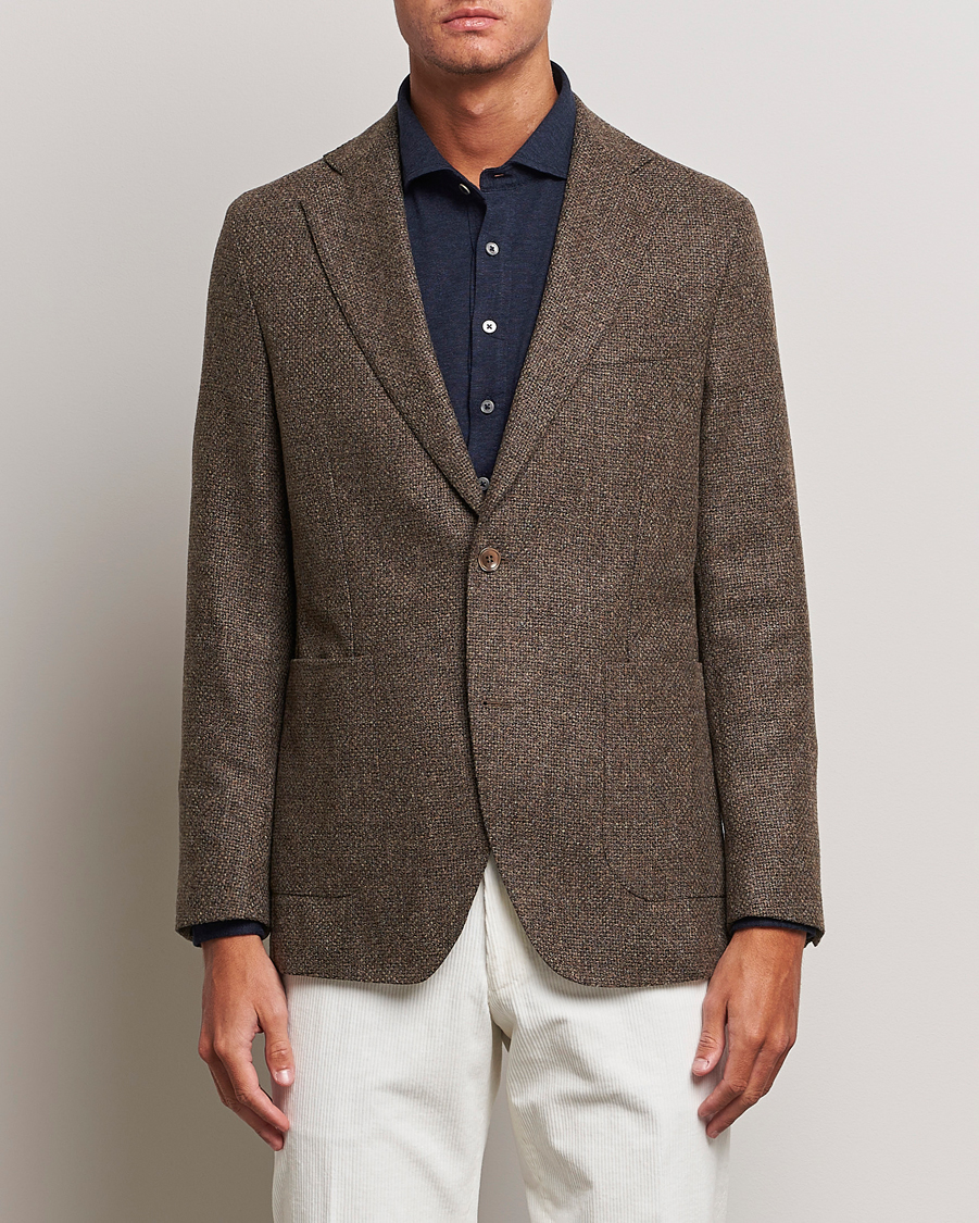 Hombres | Blazers | Oscar Jacobson | Ferry Patch Hopsack Wool/Cotton/Cashmere Blazer Brown