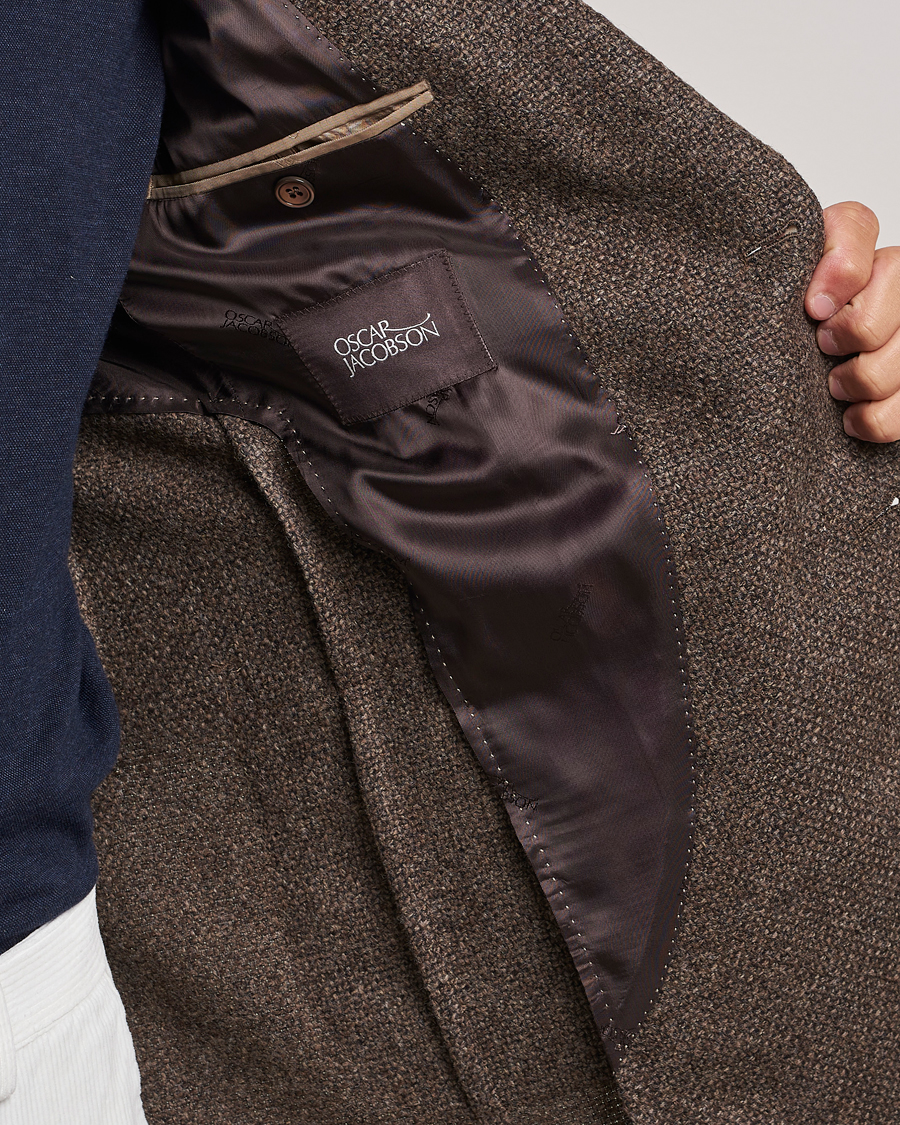 Hombres | Blazers | Oscar Jacobson | Ferry Patch Hopsack Wool/Cotton/Cashmere Blazer Brown
