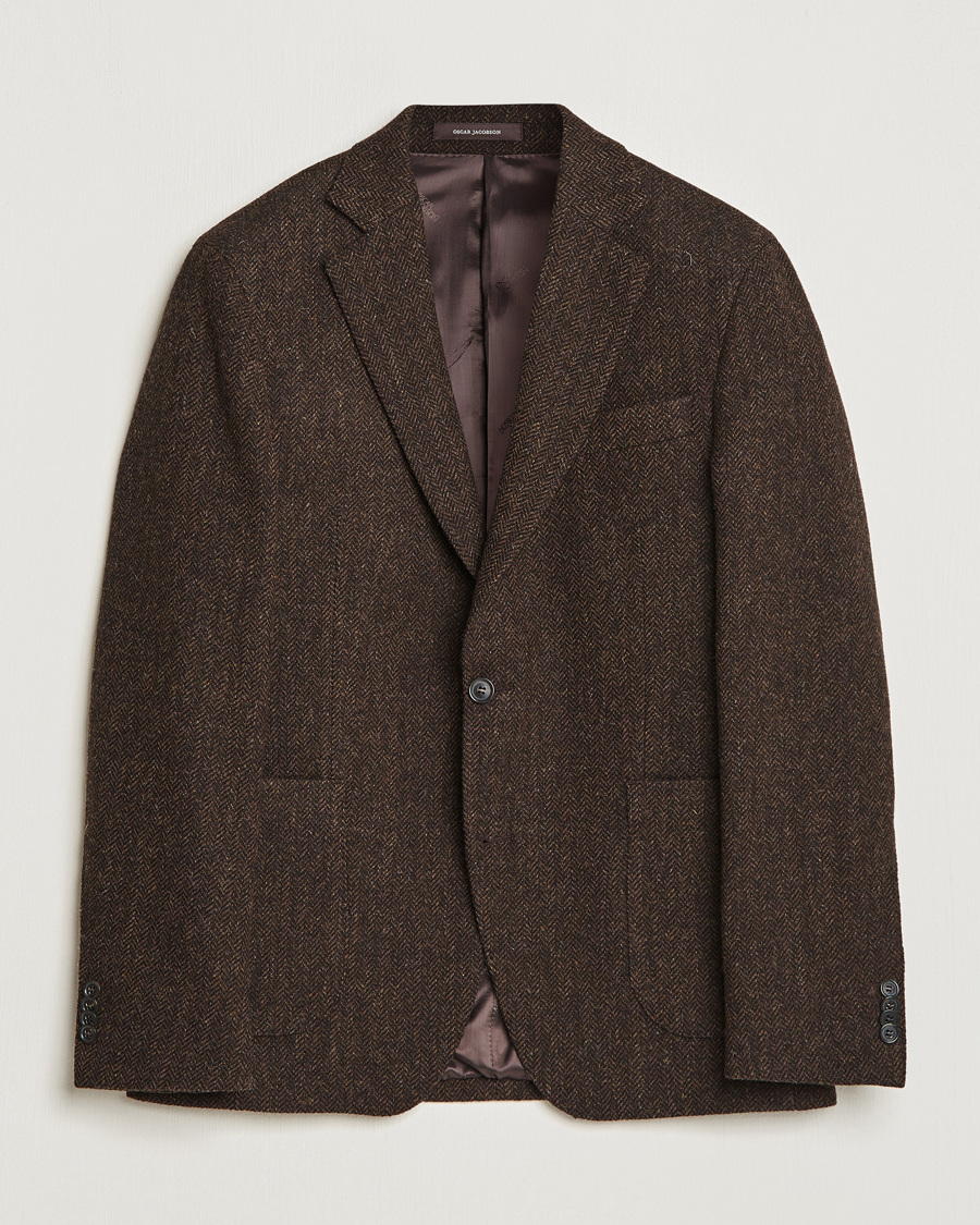 Hombres | Blazers | Oscar Jacobson | Fogerty Moon Herringbone Tweed Blazer Brown