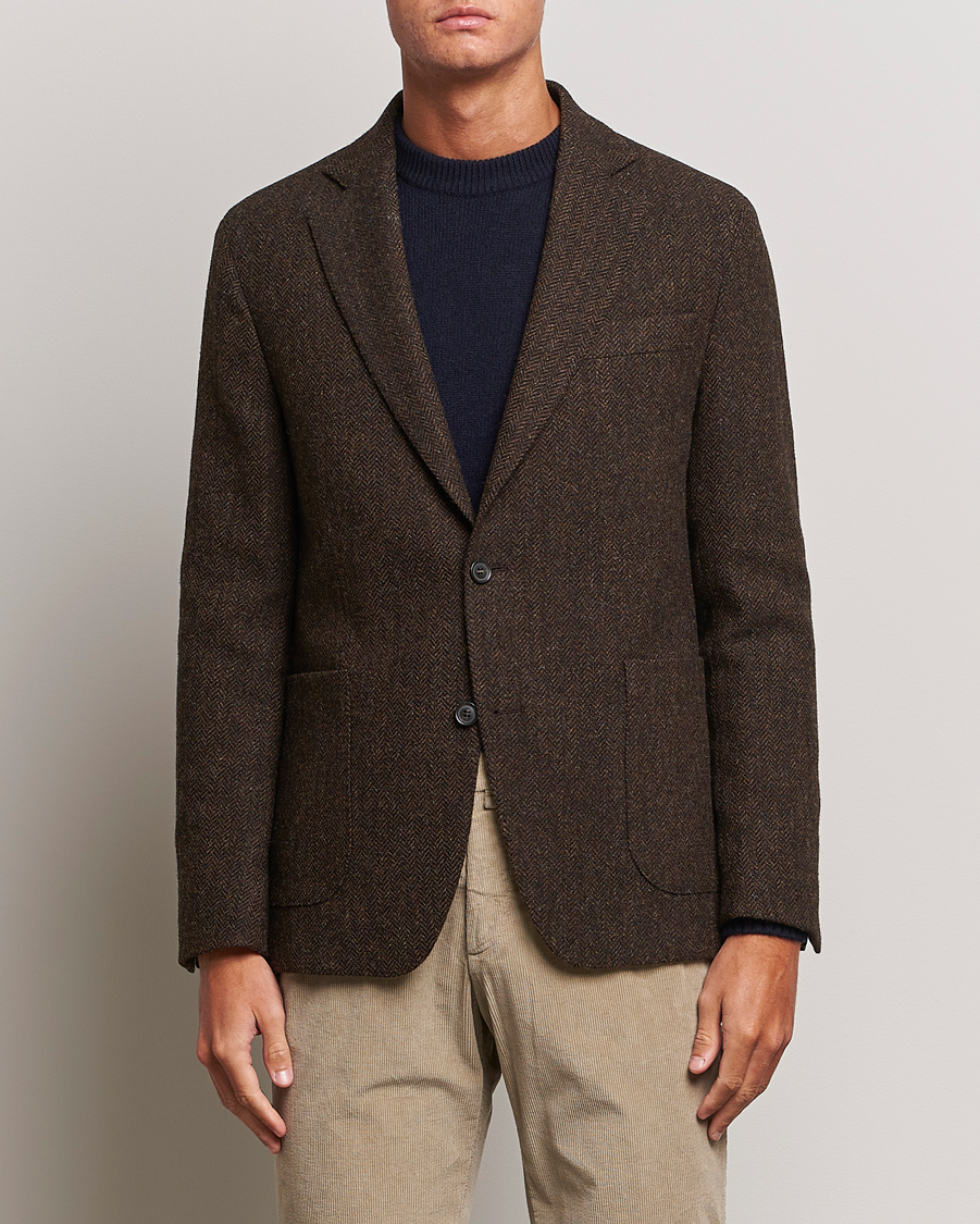 Hombres | Blazers | Oscar Jacobson | Fogerty Moon Herringbone Tweed Blazer Brown