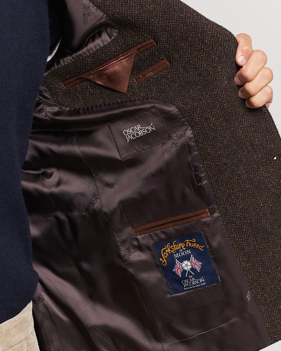 Hombres | Blazers | Oscar Jacobson | Fogerty Moon Herringbone Tweed Blazer Brown