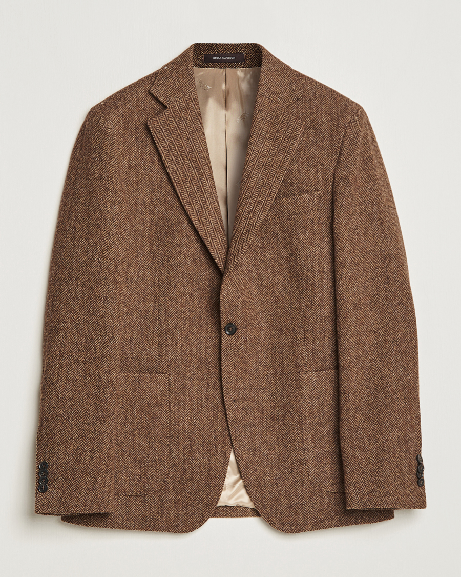 Hombres | Blazers | Oscar Jacobson | Fogerty Moon Herringbone Tweed Blazer Beige