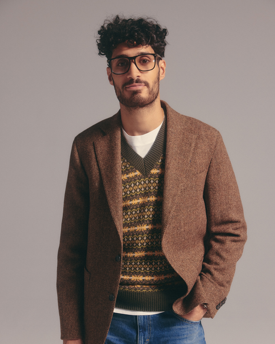 Hombres | Blazers | Oscar Jacobson | Fogerty Moon Herringbone Tweed Blazer Beige