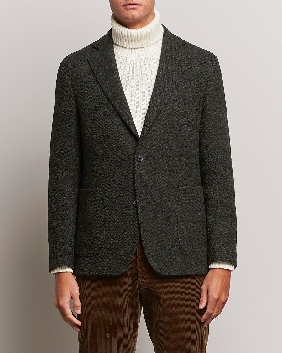 Hombres | Blazers | Oscar Jacobson | Fogerty Moon Herringbone Tweed Blazer Green