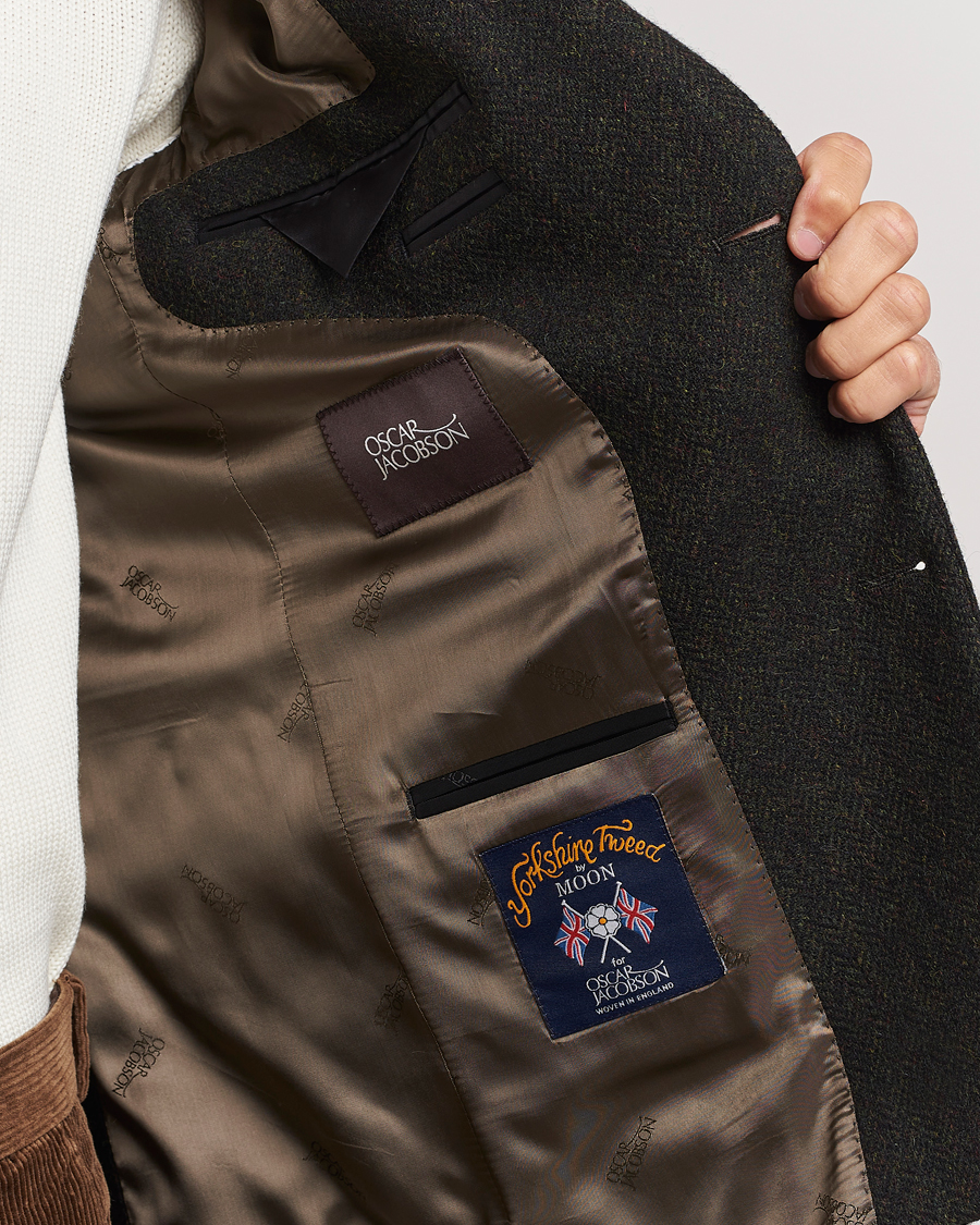 Hombres | Blazers | Oscar Jacobson | Fogerty Moon Herringbone Tweed Blazer Green