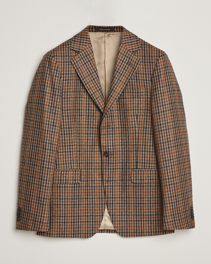 Hombres | Blazers | Oscar Jacobson | Eizer Houndstooth Wool/Cashmere Blazer Brown